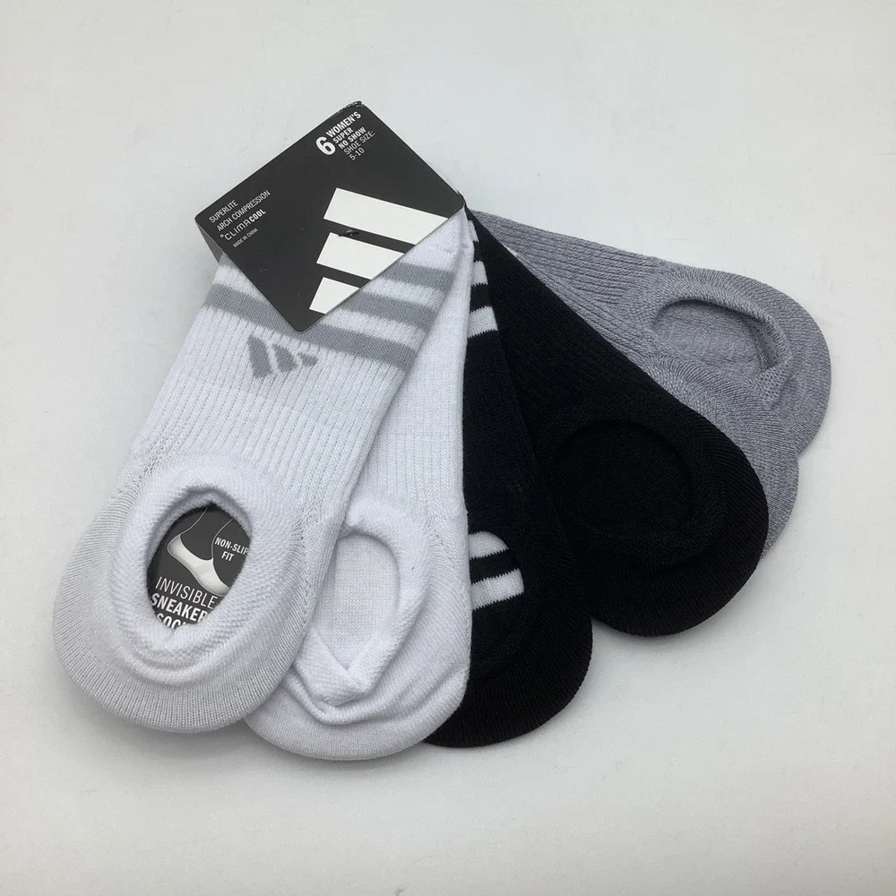 Adidas Superlite 6 Pack Super No Show‎ Socks White Black Grey Size 5-10 NEW